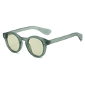 Retro-Rundsonnenbrille in Mattgrün mit gelben Gläsern aus einem 45-Grad-Winkel - Grüner Rahmen / Grüne Gläser