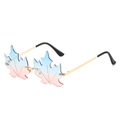 Rimless maple leaf shaped sunglasses with blue pink gradient lenses and gold frame - Regular / Regular (Includes 13% VAT) Gold Frame with Blue Pink Lenses
