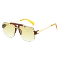 Gafas de sol cuadradas de media montura con marco de metal dorado y lentes amarillos - Marco Marrón Lentes Amarillas Degradadas