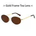 Vintage ovale zonnebril met goudkleurig metalen montuur en stijlvolle bruine glazen - Gouden Frame Thee Lens
