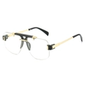 Gafas de sol cuadradas de media montura con patillas de metal dorado y detalles negros - Montura Negra Lentes Transparentes