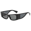 Gafas de sol rectangulares negras de moda con patillas anchas geométricas caladas - Montura Negra Lente Gris