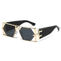 Fashionable oversized hollow sunglasses with gold metal frame and black geometric lenses - Gold Frame Grey Lens