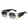 Modern geometric hollow gold metal sunglasses with hexagonal gray gradient lenses - Gold Frame Gradient Gray Lens