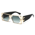 Chic hollow geometric sunglasses with gold frames and gradient blue lenses for women - Gold Frame Double Green Lens