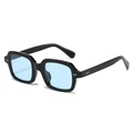 Classic square black frame sunglasses with light blue lenses and silver rivet accents - Black Frame Blue Lens