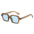Retro square tea-colored sunglasses with light blue lenses shown at a 45-degree angle - Tea Frame Blue Lens