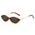 Retro oval tortoise shell sunglasses with gold hollow metal temples for men and women - Leopard Frame Grey Lens