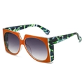 Modern square sunglasses with bold orange frames and camouflage temples with gradient lenses - Orange Frame Double Gray Lenses