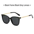 Black frame sunglasses with grey lenses and textured golden metal temples for a chic look - Black Frame Black Grey Lens