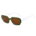 Minimalist rectangle sunglasses with white outer frame and green inner accent - Green Frame Tea Lens White Legs
