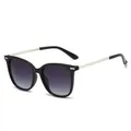Chic black frame sunglasses with gradient grey lenses and silver woven texture temples - Black Frame Gradient Grey