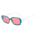 Retro square sunglasses with white and blue contrast frame and pink tinted lenses - Blue Frame Pink Lens White Legs