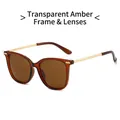 Transparent brown sunglasses with golden metal woven temples and brown lenses for women - Transparent Tea Frame Tea Lens