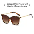 Leopard print sunglasses with gradient tea lenses and gold textured metal temples - Leopard Frame Gradient Tea Lenses