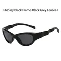 Lunettes de soleil chat pliantes noir brillant avec verres polarisés gris foncé - Monture Noir Brillant Verre Gris