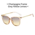 Champagne frame cat-eye sunglasses with grey-yellow gradient lenses and gold woven detail - Champagne Frame Gray Yellow Lens