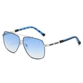 Modern two-tone square frame sunglasses with blue gradient lenses and silver metal frame - Silver Frame Blue Lens