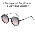Occhiali da sole retrò con montatura grigia trasparente e lenti sfumate blu-rosa - Regolare / Montatura Grigia Traslucida Lenti Grigio Blu