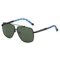 Men's square sunglasses with black metal frame and dual-color blue and black temples - Black Frame Dark Green Lens