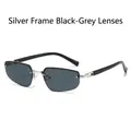 Lunettes de soleil rectangulaires sans monture avec cadre argenté et verres gris foncé - Monture Argentée Verres Gris Noir