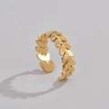 Minimalistische goudkleurige roestvrijstalen open ring met laurierblad-ontwerp - Laurierblad Open Ring / Goud