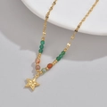 Star pendant necklace with colorful agate beads on a golden stainless steel flat chain - Star Style