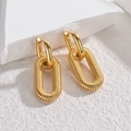 Minimalist gold-plated stainless steel ribbed oval earrings with polished huggie hoops - Gold Ribbed Oval Style