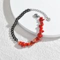 Bracciale a catena gunmetal con pietre rosse naturali e ciondolo in acciaio inox - Catena Nera Pietra Rossa