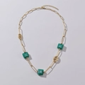Minimalist 14K gold plated stainless steel necklace with green square pendants - Gold Square Green Gemstone Style (M-N1889)