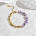 Bracciale in acciaio inossidabile dorato con pietre viola naturali e chiusura a moschettone - Catena d'Oro Pietra Viola