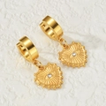 Golden stainless steel heart dangle huggie earrings with radiant celestial eye design - Gold Heart Evil Eye