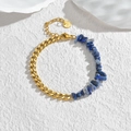 Bracciale in acciaio inossidabile dorato con pietre blu naturali e chiusura a moschettone - Catena d'Oro Pietra Blu Scuro