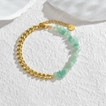 Bracciale etnico in acciaio inossidabile dorato con pietre naturali verdi e maglie a catena - Catena d'Oro Pietra Verde