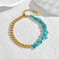 Bracciale in acciaio inossidabile dorato con pietre turchesi in stile bohémien - Catena d'Oro Pietra Blu