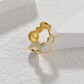 Minimalist gold open ring with white enamel oval inlay on stone display stand - Adjustable Open / Gold