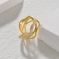 Minimalist gold wave open ring with white enamel detail on a clean stone pedestal - Adjustable Open / Gold Wave White Enamel Style