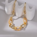 14K gold plated chunky chain necklace with amber acrylic geometric links for women - Amber Spliced Gold (N1888-th)