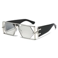Occhiali da sole geometrici argento con aste nere e lenti esagonali per un look moderno - Montatura Argento Lenti Specchiate Argento
