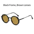 Occhiali da sole rotondi retrò con montatura nera e lenti color tè per un look vintage - Regolare / Montatura Nera Lenti Tè