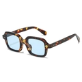 Retro square tortoiseshell sunglasses with light blue lenses and silver rivets detail - Leopard Frame Blue Lens