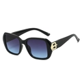 Fashionable square black sunglasses with blue-purple gradient lenses and gold B detail - Black Frame Grey Blue Lens