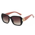 Fashionable square sunglasses with black frame, gradient brown lenses and pink temples - Black Frame Double Tea Lens