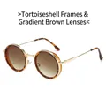 Retro round tortoise sunglasses with gold metal temples and gradient brown lenses - Regular / Regular (Inc. 13% VAT Invoice) - Tortoiseshell Frame & Gradient Tea Lenses