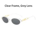 Vintage oval sunglasses featuring transparent frames, dark grey lenses, and gold hollow temples - Regular / Regular (Transparent Frame & Black-Grey Lenses)