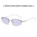 Fashionable rimless sunglasses featuring silver mirrored lenses and white temples - Silver Frame Silver Mirror Lens