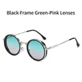 Round frame sunglasses featuring black trim and green-pink gradient reflective lenses - Regular / Standard Black Frame with Green & Pink Lens