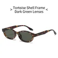 Retro oval sunglasses with tortoiseshell frame and dark green lenses for street style - Tortoiseshell Frame Dark Green Lens