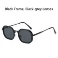 Retro square sunglasses with classic black frames and dark grey lenses for a chic look - Black Frame Black Grey Lens