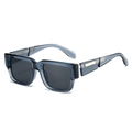 Retro square sunglasses with gray-blue translucent frames and gold metal temple accents - Regular / Dark Blue Frame Grey Lens